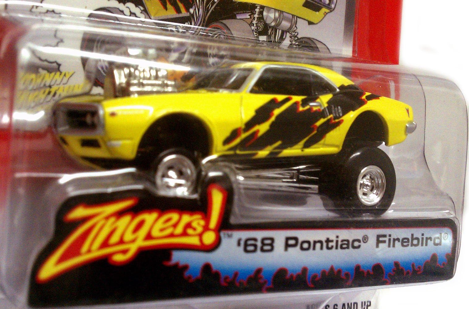 '68 PONTIAC FIREBIRD "BYE-BYE BIRDIE" / Yellow w graphics / Johnny Lightning ~ Street Freaks ~ Zingers! / 1:64 Scale / Playing Mantis / 2004
