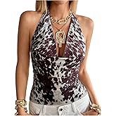 SweatyRocks Women's Y2k Cowl Neck Going Out Halter Tops Open Back Sleeveless Draped Top