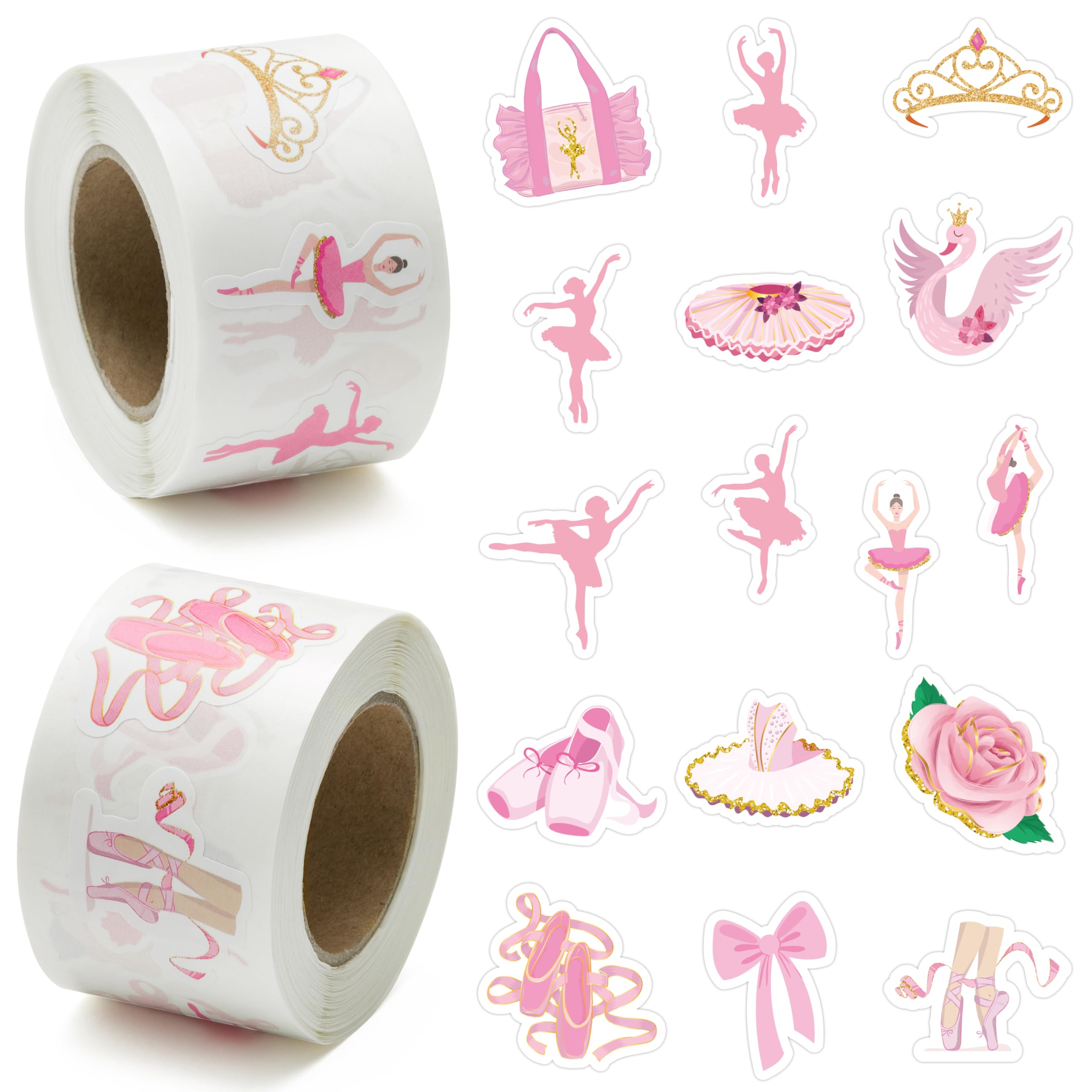 Photo 1 of BeYumi 1000Pcs Ballet Dance Themed Stickers in 2 Rolls Pink Dacing Movements Ballerina Stickers Waterproof Vinyl Decals for Laptop Bottle Scrapbooking Envelopes Party Decor Gifts for Girls Kids Teens