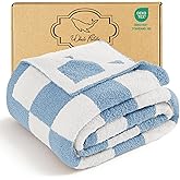 Whale Flotilla Checkered Knit Throw Blanket, Ultra Soft Warm Reversible Cozy Decorative Blankets for Couch Sofa and Bed, 50x60 Inch, Light Blue