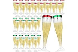 Jingmore 36 Pcs Plastic Champagne Flutes 4.5 oz Clear Toasting Glasses Cocktail Cup Wine Disposable Champagne Glass for Halloween Christmas Wedding Birthday Party (Green,Red)