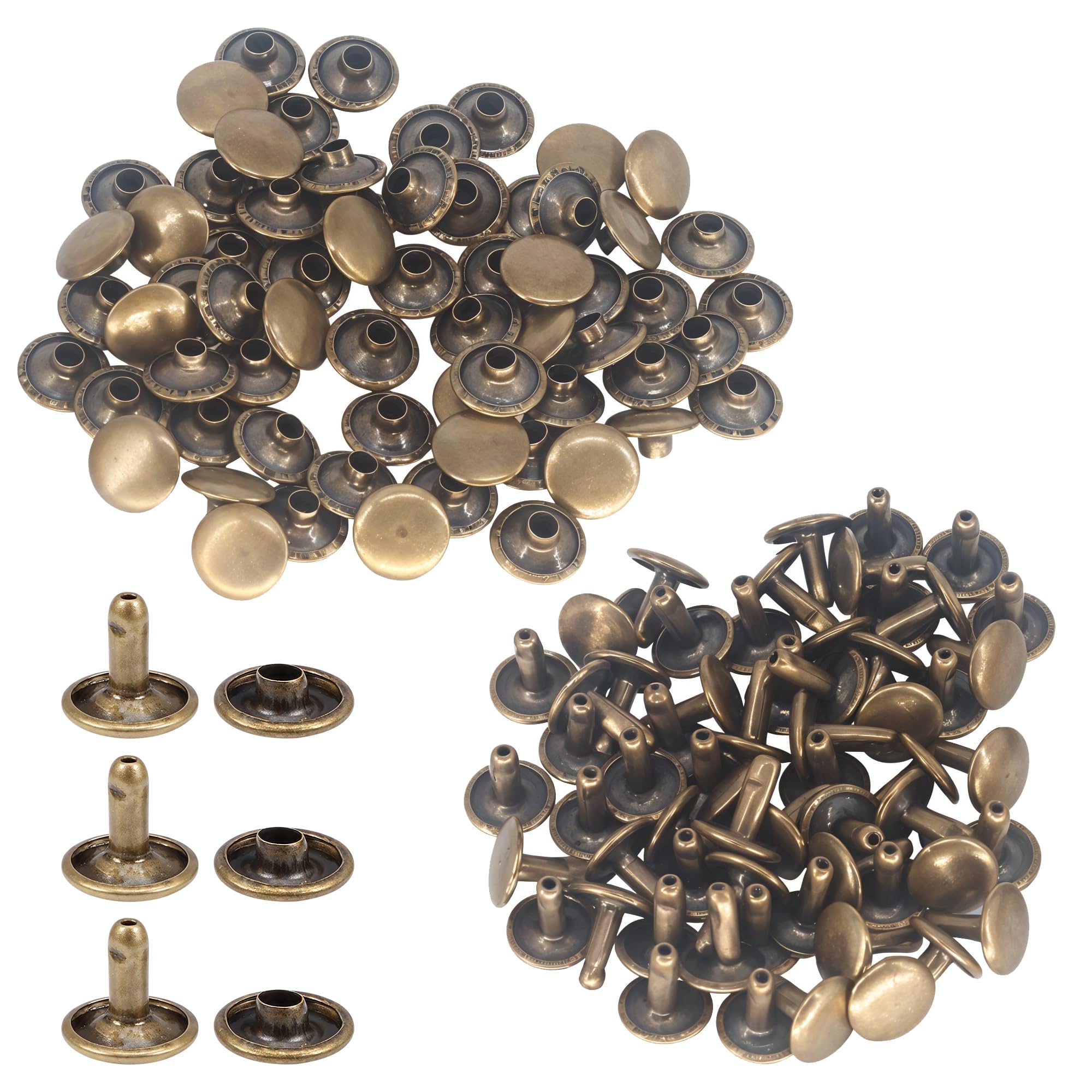 Trimming Shop Double Cap Rivets Leather Rivets Tubular Metal Studs for DIY Leathercrafts, Clothing Repair & Replacement, Handbag, Belts, 9mm x 7.5mm, Bronze, 100 Sets