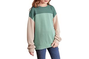 blibean Tween Girls Fall Long Sleeve Shirt Kid Color Block Tops Size 6-15 Years