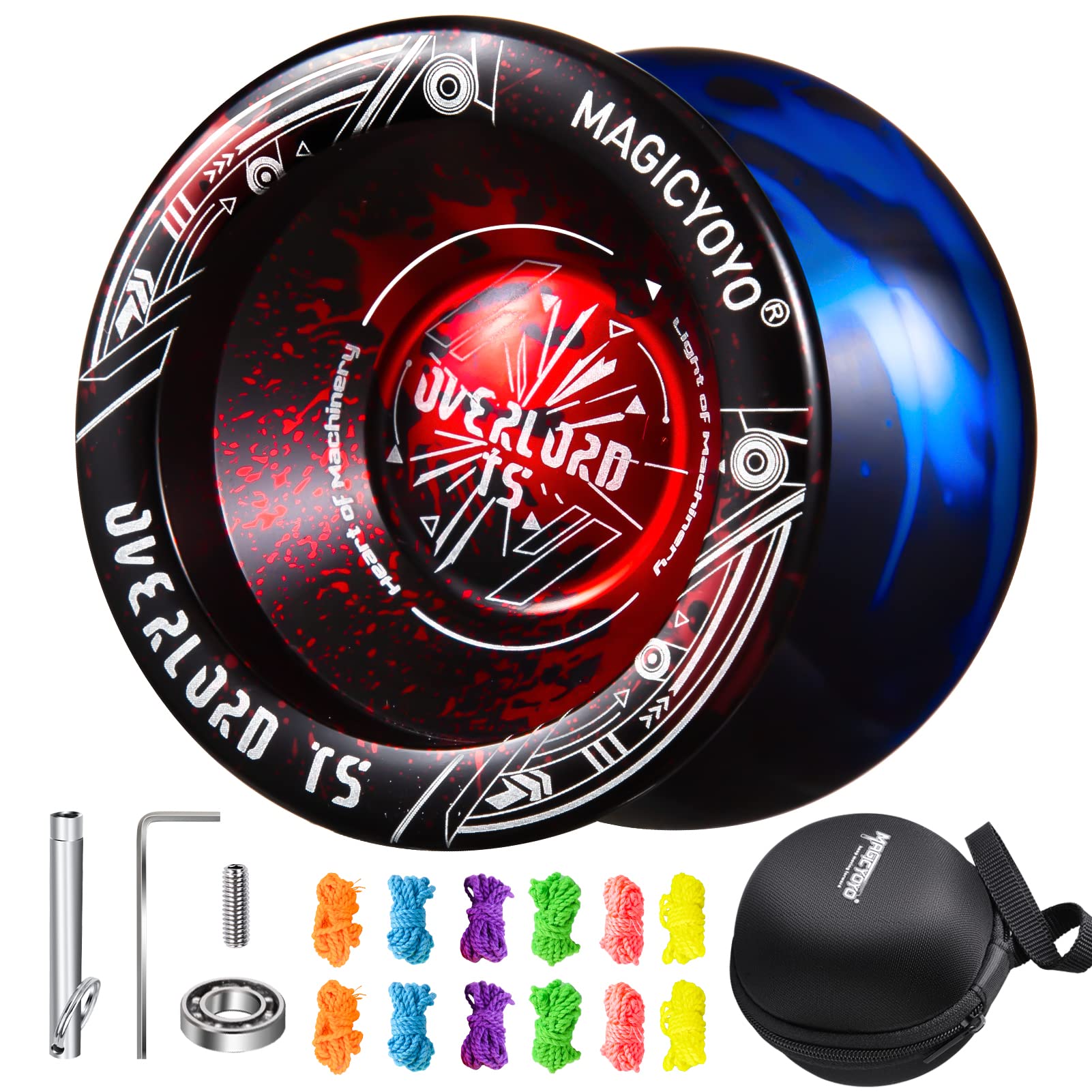 MAGICYOYO Professional Unresponsive Yoyo T5 Overlord, Dual Function Yo Yo Pro Alloy Yoyo Metal Bind Return Trick Yoyo, Flat Bearing + Bearing Remover Tool + Axle + Yoyo Storage Bag + 12 Yoyo Strings