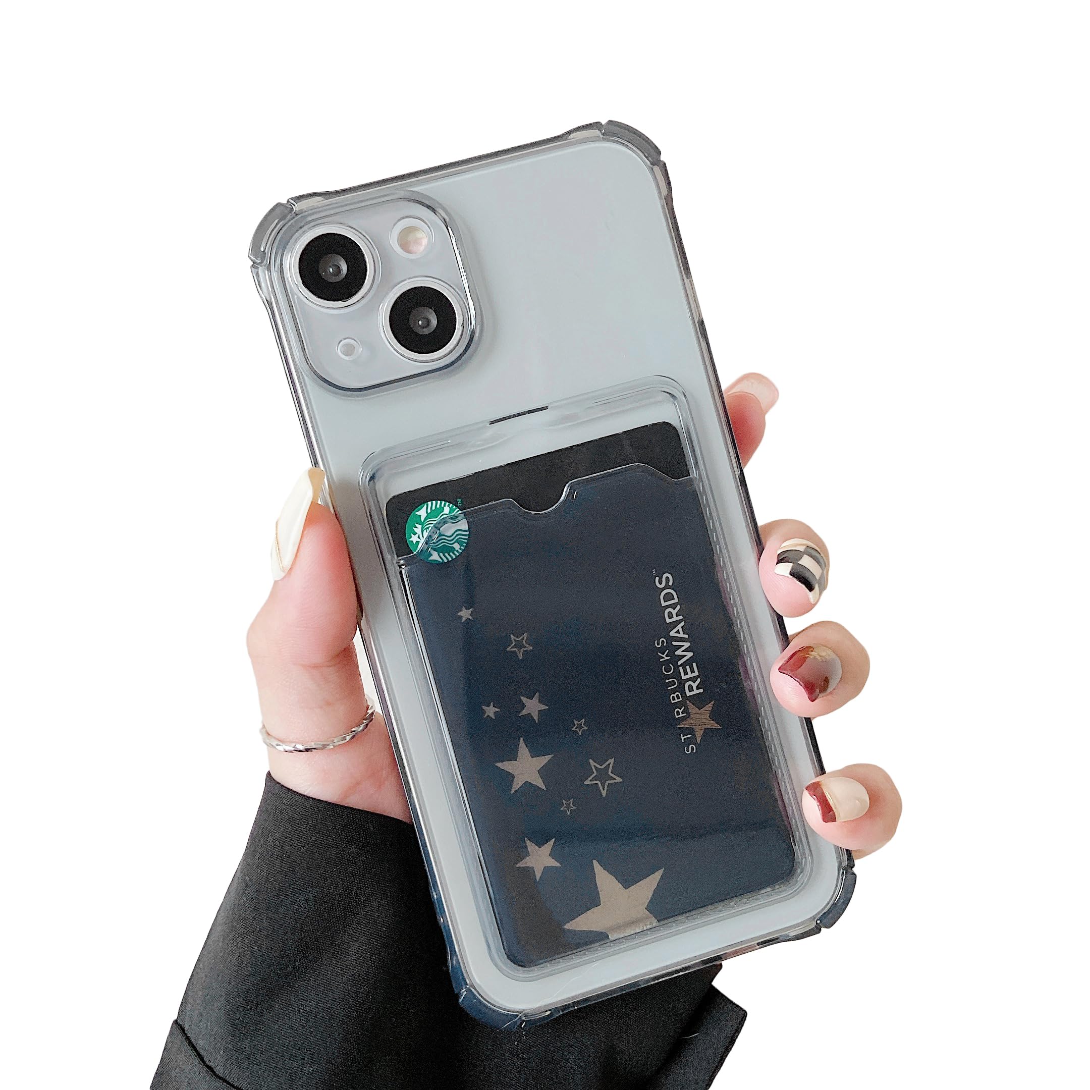 DEFBSC Compatible with iPhone 15 Plus, Transparent Back Card Holder Phone Case, Ultra Slim Soft TPU Shockproof Clear Case with Card Slot for Back of Phone, Black — image 1