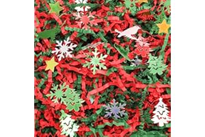 WorldBazaar 1LB Christmas Crinkle Cut Paper Red Green Christmas Basket Filler Sprinkle Confetti Gift Wrapping Craft Packaging Filling Winter Birthday Box Basket Party Decoration