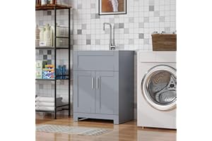 Goodyo 24 inch Laundry Sink with Cabinet Stainless Steel Utility Silver Sink Laundry Cabinet for Laundry Room, Kitchen, Bathroom, Indoor, Gray