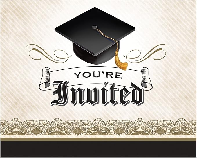 Amazon Com Creative Converting 8 Count Cap And Gown Graduation Invitation Cards Multicolor Kitchen Dining
