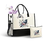InnoBeta Crow Gifts for Women Canvas Tote Bag, Crow Gifts Tote with Top Zipper Closure and Shoulder Strap for Birthday, Mother's Day, Christmas