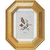ibalux 5x7 Picture Frame Photo Frame, Made of Solid MDF Wood with Real Glass, Display Picture 4x6 with Mat or 5x7 without Mat, Vertical and Horizontal for Wall Hanging or Vertical for Tabletop, Gold