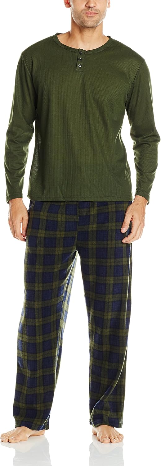 Essentials by Seven Apparel Men's Long-Sleeve Top and Fleece Bottom Pajama Set at  Men’s Clothing store
