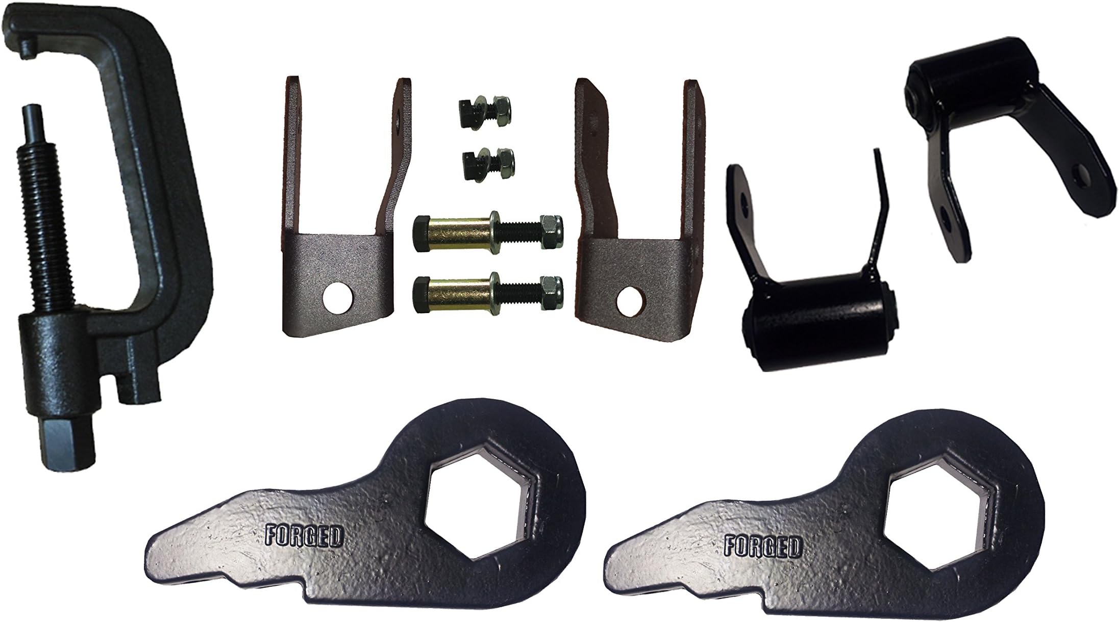 QSA 1" - 3" Adjustable Lift Keys + Shock Extenders + Torsion TOOL + Rear Shackles. Compatible 1988-1998 Chevy/GMC 1500 K1500 Truck (4WD) / 92-99 Suburban / 95-99 Tahoe, Yukon