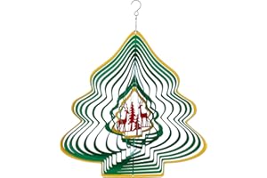 YOOKEER 3D Metal Wind Spinner Christmas Tree Shape Stainless Steel Yard Decorations Spinner with a Routing Hook for Outdoor Garden House Hanging Decoration Gift with 360 Rotating Hook for Home Yard Decor