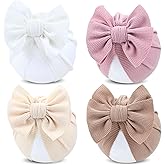Cinaci 4 Pieces Baby Girls Turban Hats with Bow Newborn Hospital Caps Bonnets Beanies Headwraps for Infants Toddlers