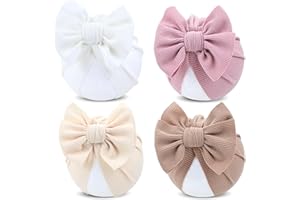 Cinaci 4 Pieces Baby Girls Turban Hats with Bow Newborn Hospital Caps Bonnets Beanies Headwraps for Infants Toddlers