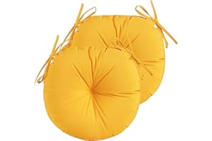 YOOZEKU Outdoor Round Bistro Chair Cushions,15 inch Round Seat Cushions with Ties for Outdoor Patio Chairs,Set of 2,Yellow