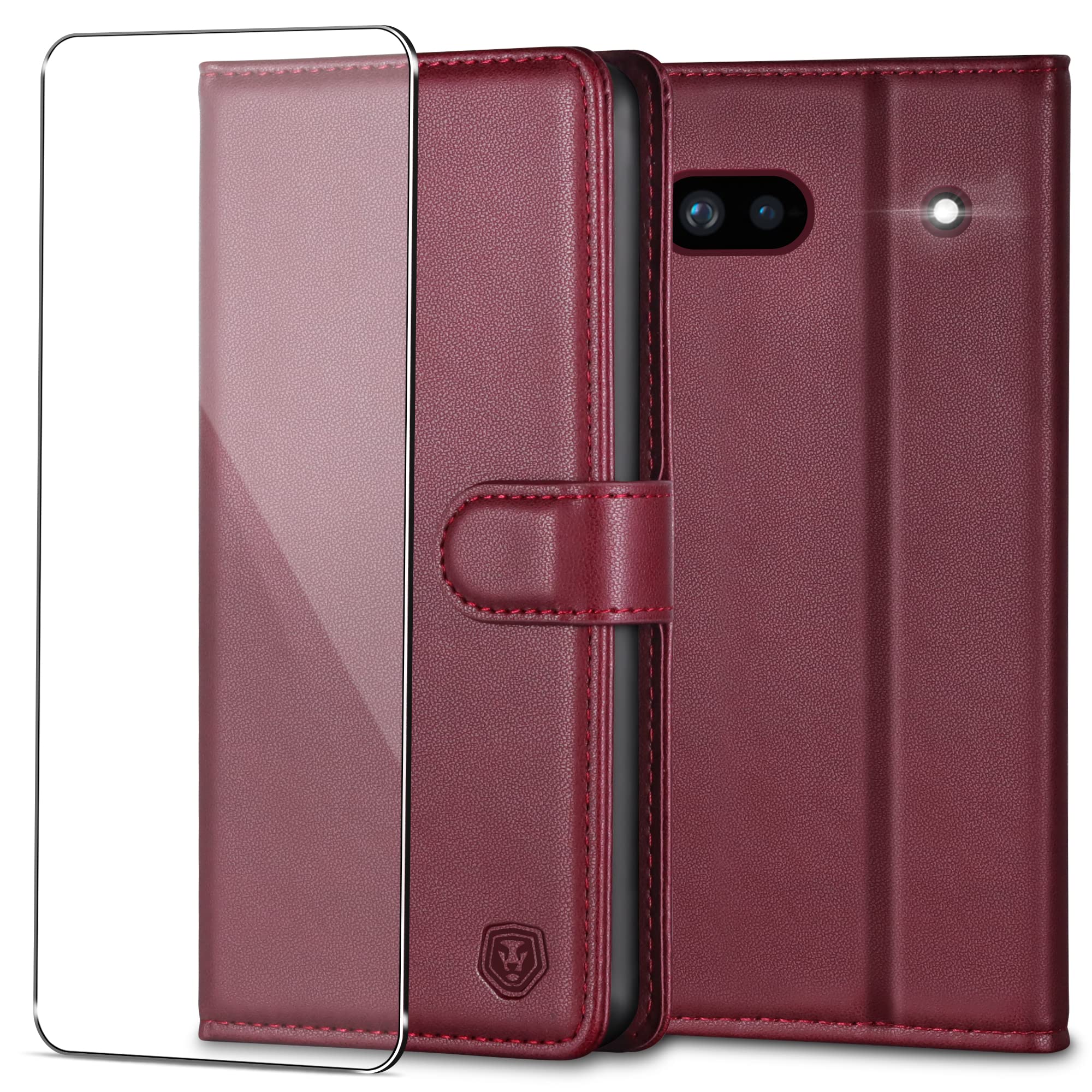 Kuafcase for Google Pixel 6a Case with 1 Screen Protector, Wallet Leather Flip Case with 4 Card Slots Magnetic Closure Kickstand Shockproof Phone Case for Google Pixel 6a - Wine Red — image 1