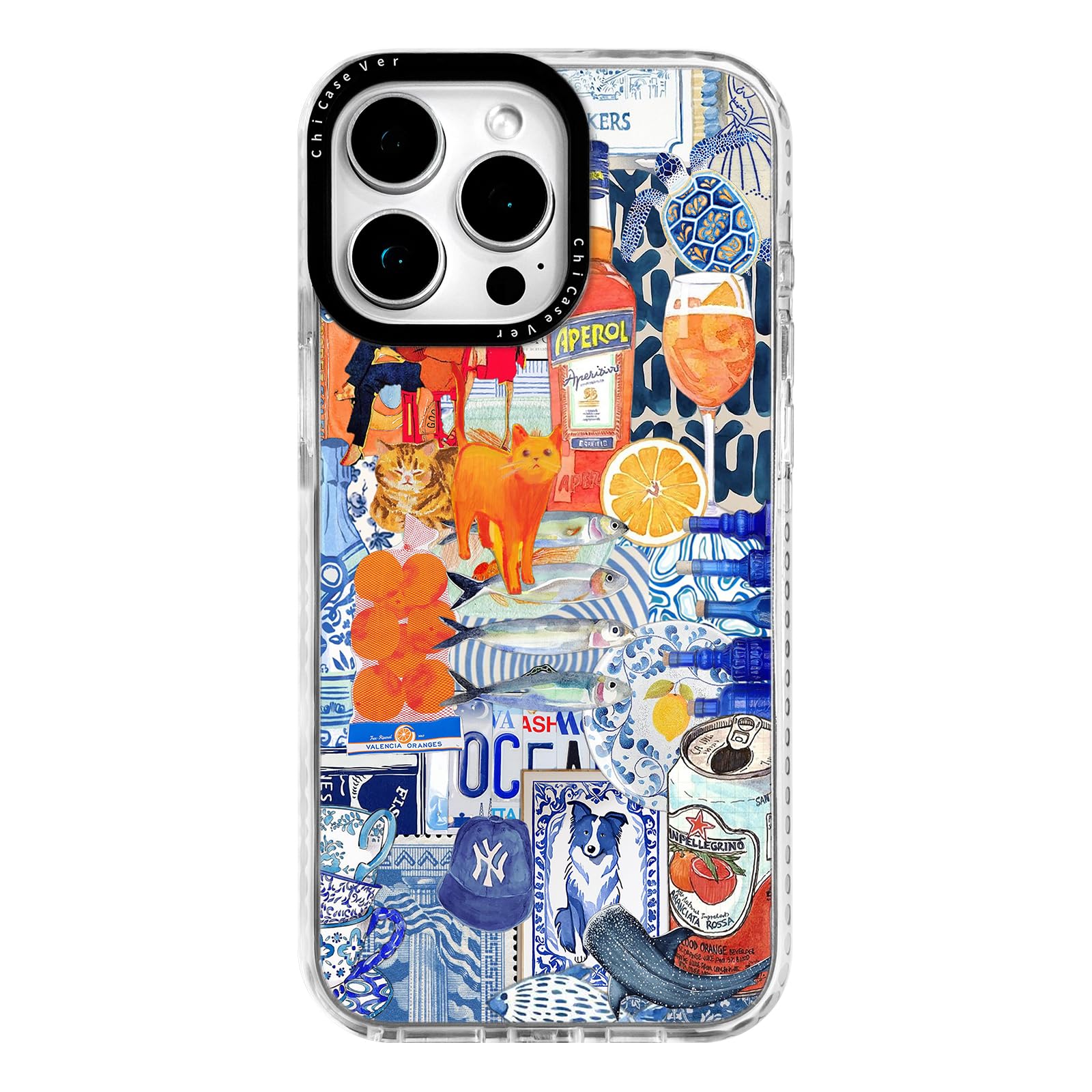 Photo 1 of ChiCaseVer for iPhone 15 Pro Case, Mediterranean Aperol Collage Pattern, Military-Grade Drop Protection, Playful Coastal Soft Slim TPU Protective Cover with Camera Protection for Women & Girls