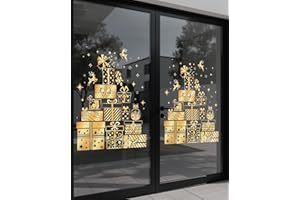 NULLYDA Christmas Tree Window Clings for Glass, 19.69 * 15.75 Inch Large Golden Snowflake & Tree Decals, Removable Sticker for Glass Wall Mural Door Showcase DIY Christmas Decor - 2 Pack (Style B)