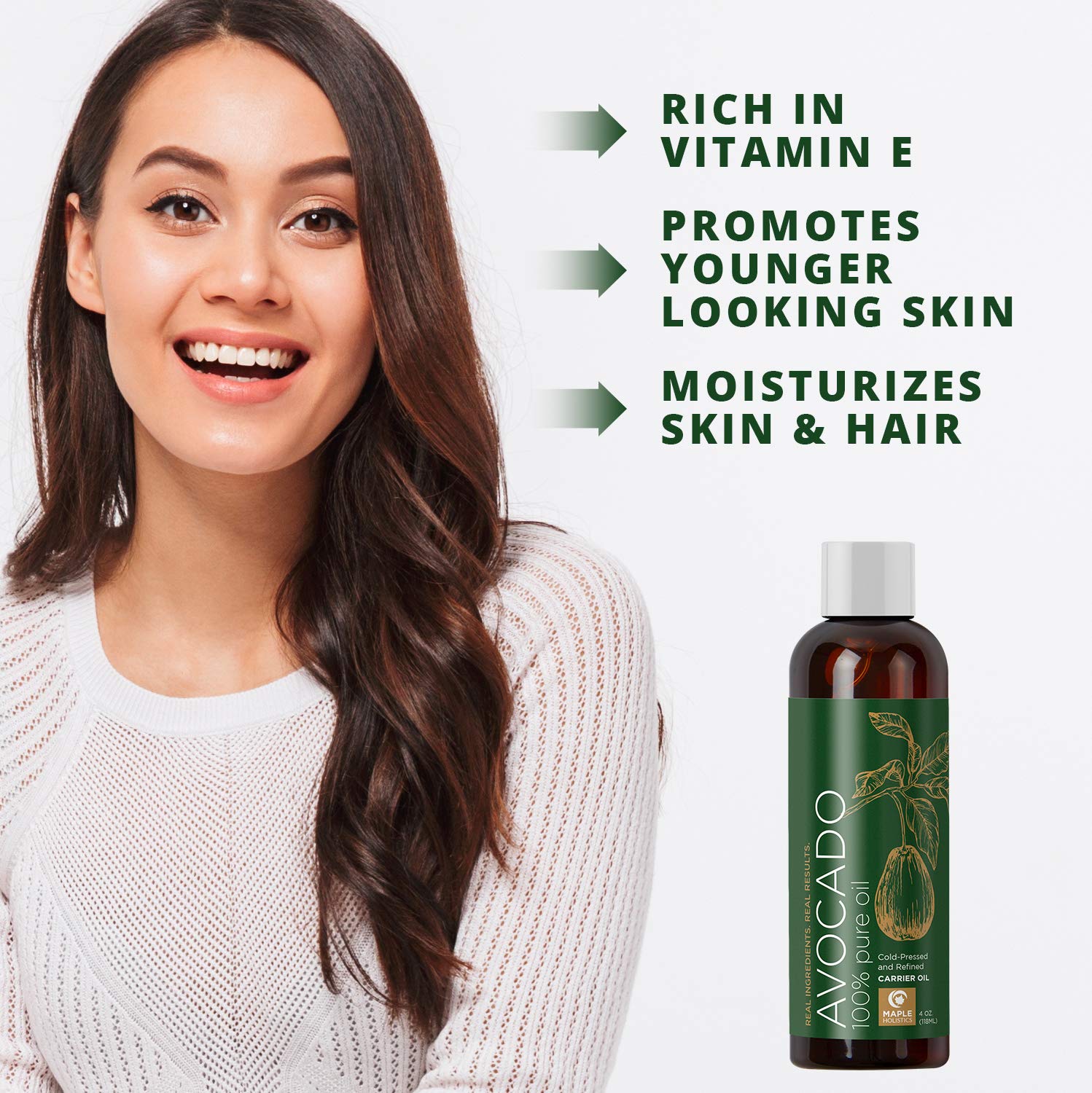100% Pure Avocado Oil - Deep Tissue Moisturizer for Hair Face & Skin - Rich in Retinol & Vitamin E to Reduce Wrinkles - Supports Skin Rejuvenation & Hair Growth - 4 Oz - USA Made By Maple Holistics : Beauty