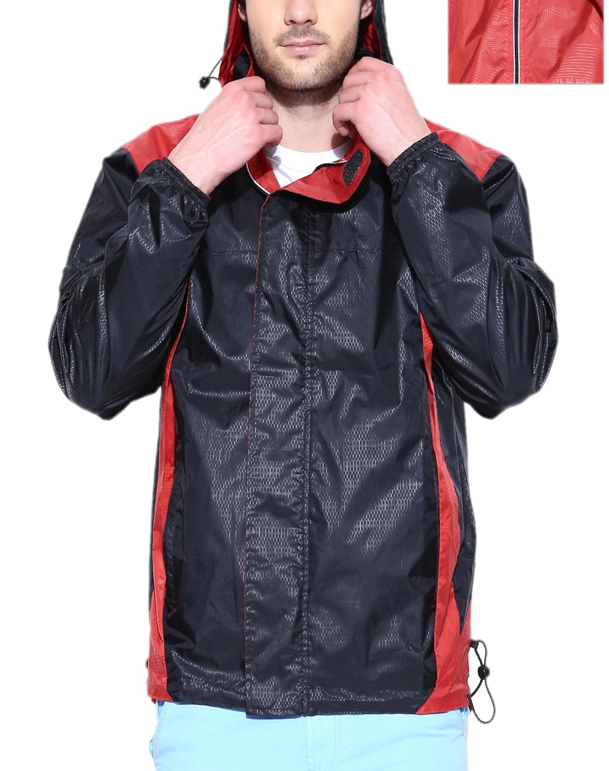 Sports 52 Wear Men Polyester Raincoat (S52W139467 _Black & Red _Xx