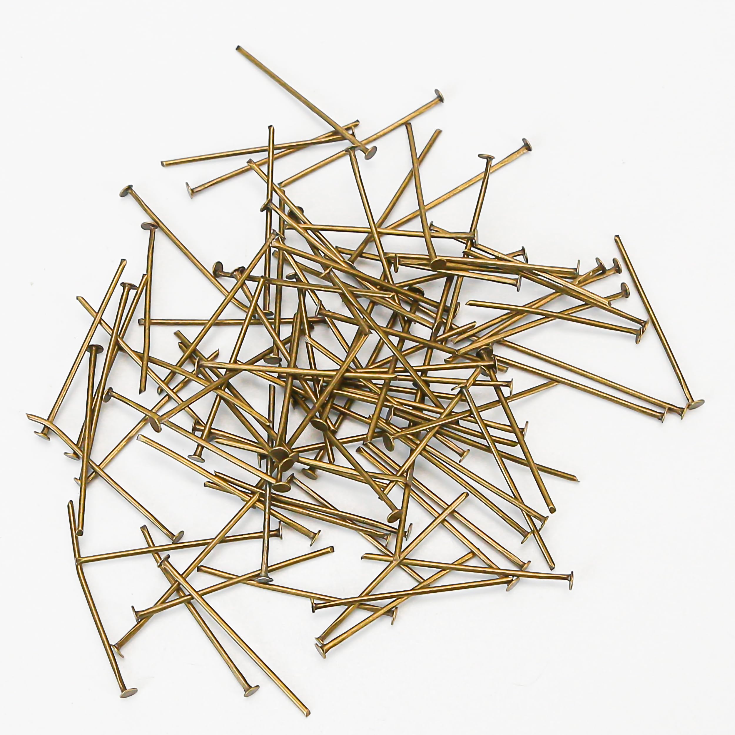 Photo 1 of 100pcs 1"/ 26mm Antique Chandelier Pins, Flat Head Pin Replacement Parts Crystal Hooks Straight Pins to Hanging Prism Bead Pendant (Dark Antique Brass Color)