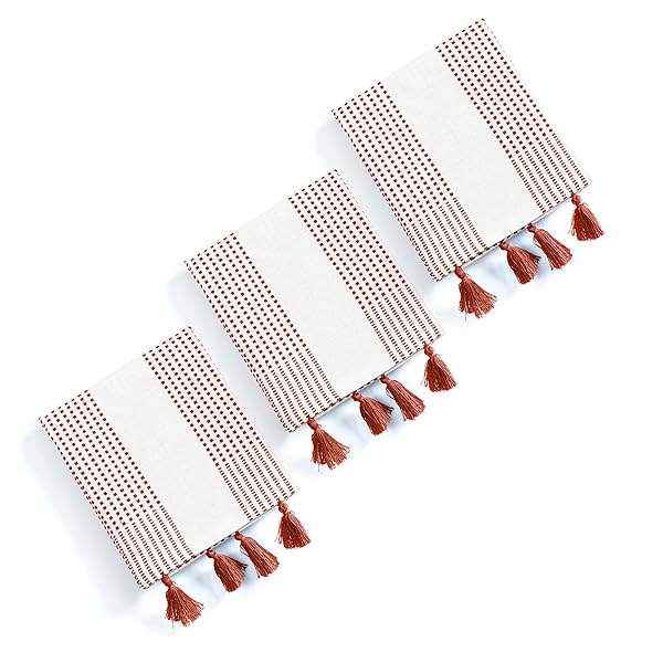 HEIRLOOM COMFORT RUST DECORATIVE DOTTED KITCHEN TOWELS 16X26 INCH, 12 PACK, QUICK-DRY, 100% COTTON DISH TOWELS WITH TASSELS, ULTRA ABSORBENT & SOFT FOR CLEANING, DRYING DISHES, AND EVERYDAY USE