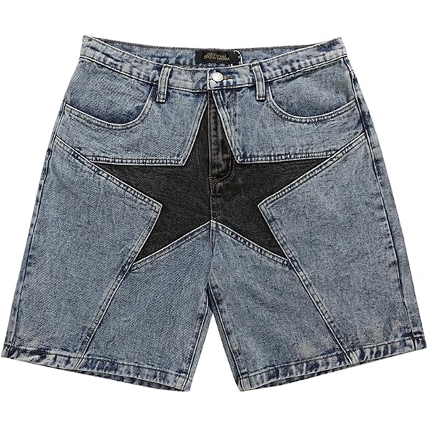 QJK Y2K Jorts Shorts Baggy Jorts Star Jorts Acid Wash Jeans