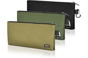 COIDEA 3 Pack Premium Tool Pouches Zipper Bag, Small Tools Bags with Carabiner, Heavy Duty Flat Bottom Utility Multipurpose Storage Organizer Bag for Tool, Stationary, Pencil