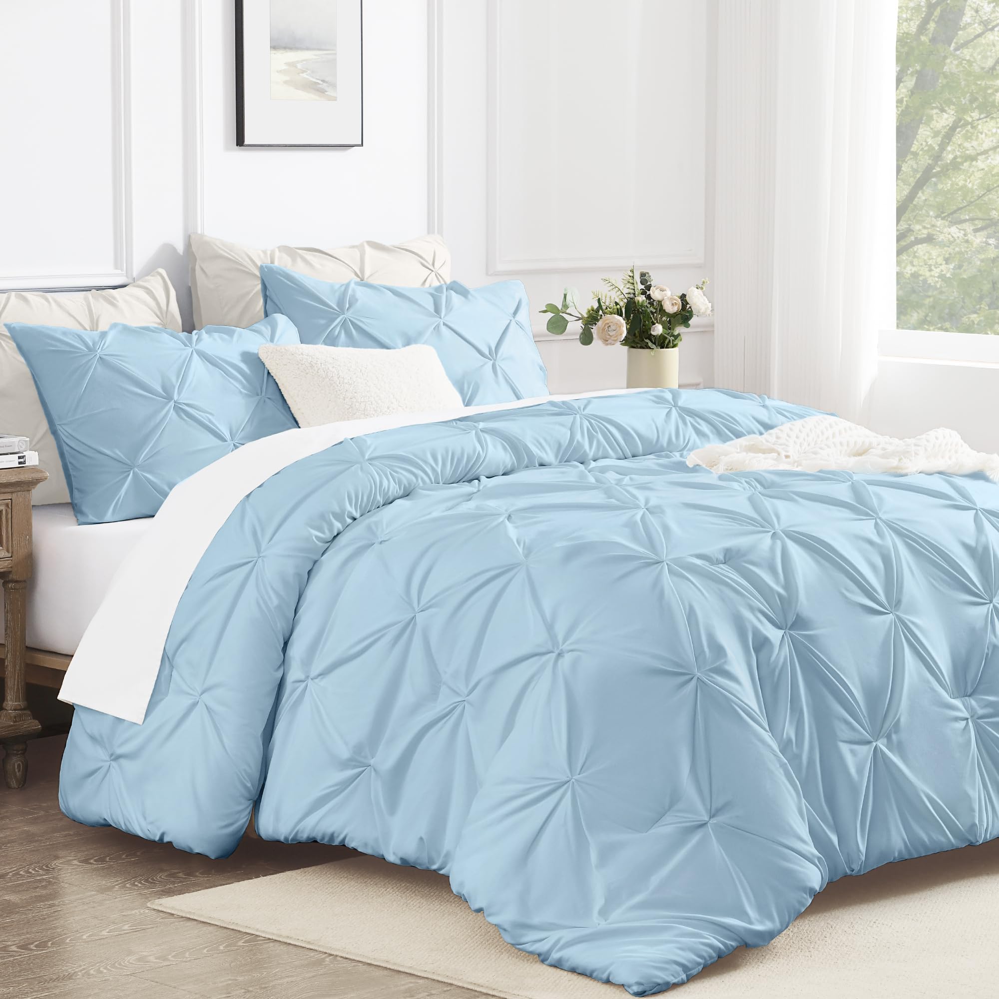 Andency Light Blue King Size Comforter Set (104x90Inch), 3 Pieces Soft Lightweight Western Modern Pinch Pleat Bedding Comforters, All Season Warm Down Alternative Bed Set for Boys Men Adults Image Andency Light Blue King Size Comforter Set (104x90Inch), 3 Pieces Soft Lightweight Western Modern Pinch Pleat Bedding Comforters, All Season Warm Down Alternative Bed Set for Boys Men Adults Image