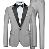 WULFUL Men's 2 Piece Slim Fit Suits One Button Jacket Pants Tuxedo Suit Set for Prom, Wedding