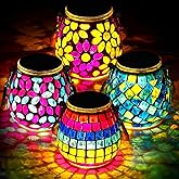 Tujoe 4 Pack Mosaic Solar Lights Outdoor Hanging Lanterns Waterproof Mosaic Lamp Decorative Solar Lanterns Night Lights for Garden, Patio, Yard, Holiday Party Decoration, 4 Pattern