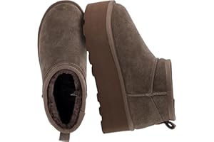 CUSHIONAIRE Hippy Women’s Platform Ankle Boots – Genuine Suede, Faux Fur Lining, Cozy Winter Slip-On Design, Comfortable Footwear with Wide Widths Available