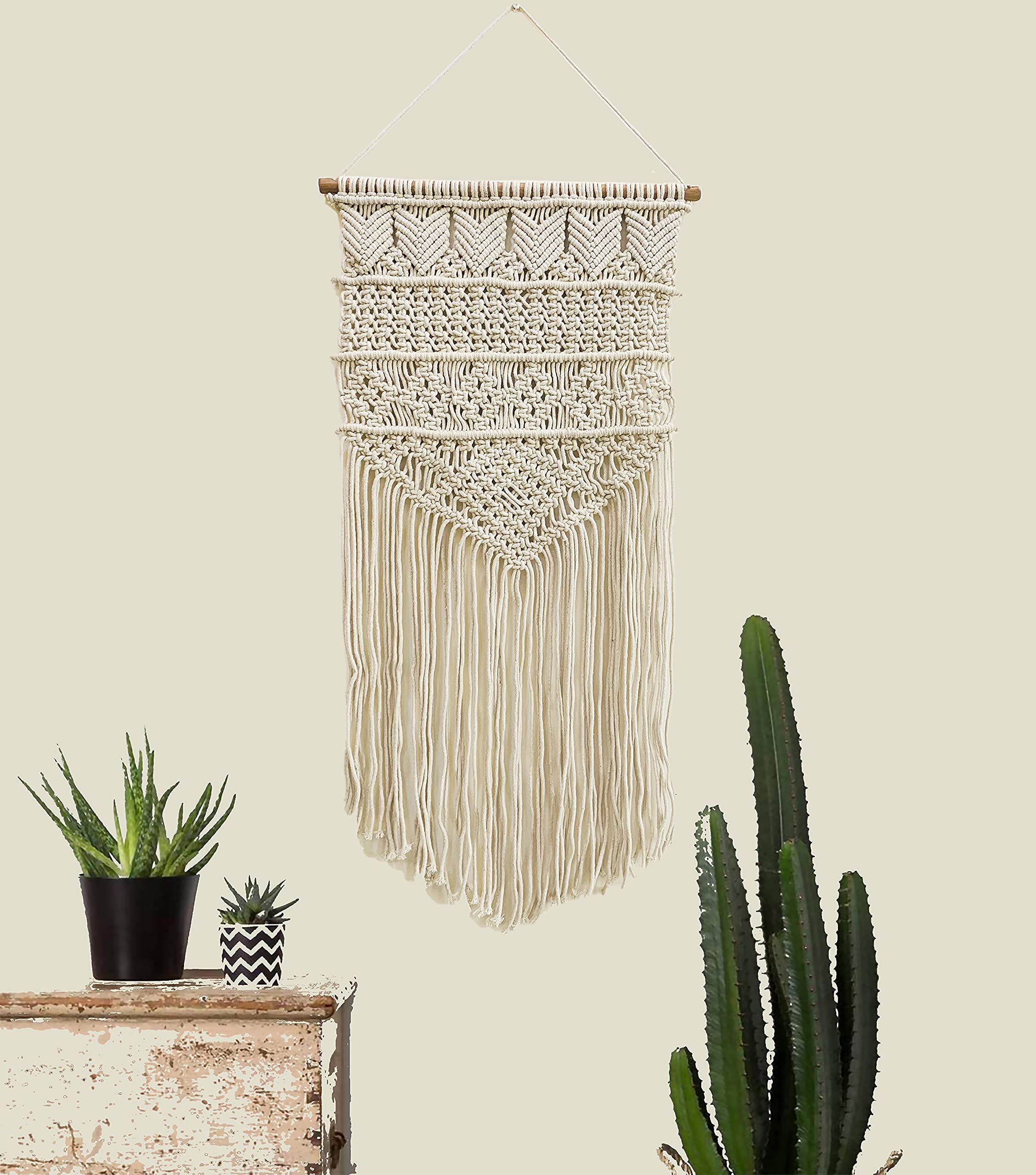 Nature4u Macrame Wall Hanging Woven Boho Chic Wall Decor, Beautiful Geometric Bohemian Tapestry wall Art Decor for House Apartment, Dorm Room Home Decoration, 2 sizes (16" x 32")