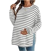 SweatyRocks Women's Maternity Striped Long Sleeve Shirts Fall Crew Neck Loose Pullover Tops