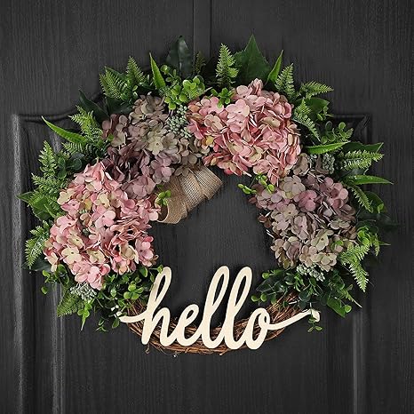 Amazon Co Jp Qunwreath 春用リース 玄関ドア用 夏用リース 18インチ アジサイリース ハローリース ファームハウス リース ハンドメイドリース ピンクパープル ホーム キッチン