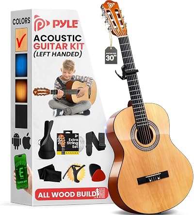 Pyle Left-Handed Beginner Acoustic Guitar Kit 1/4 Junior Size 76 cm