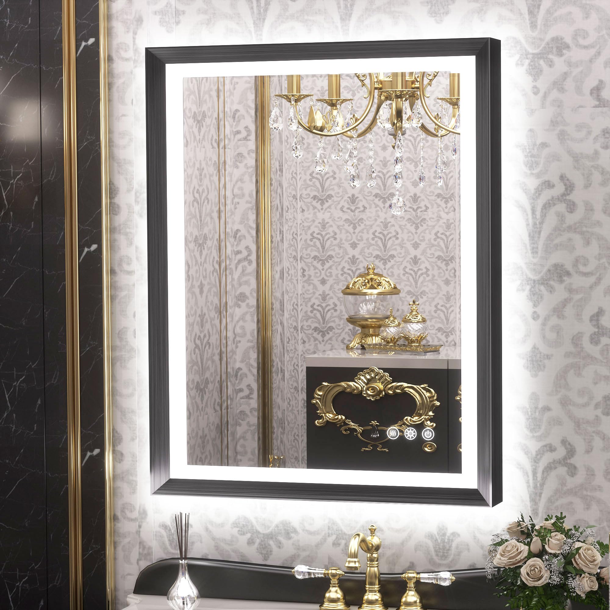 28x36 Inch LED Bathroom Mirror With Lights - Anti-Fog, Human Body Sensor, Dimmable 3 Colors, Shatter-Proof