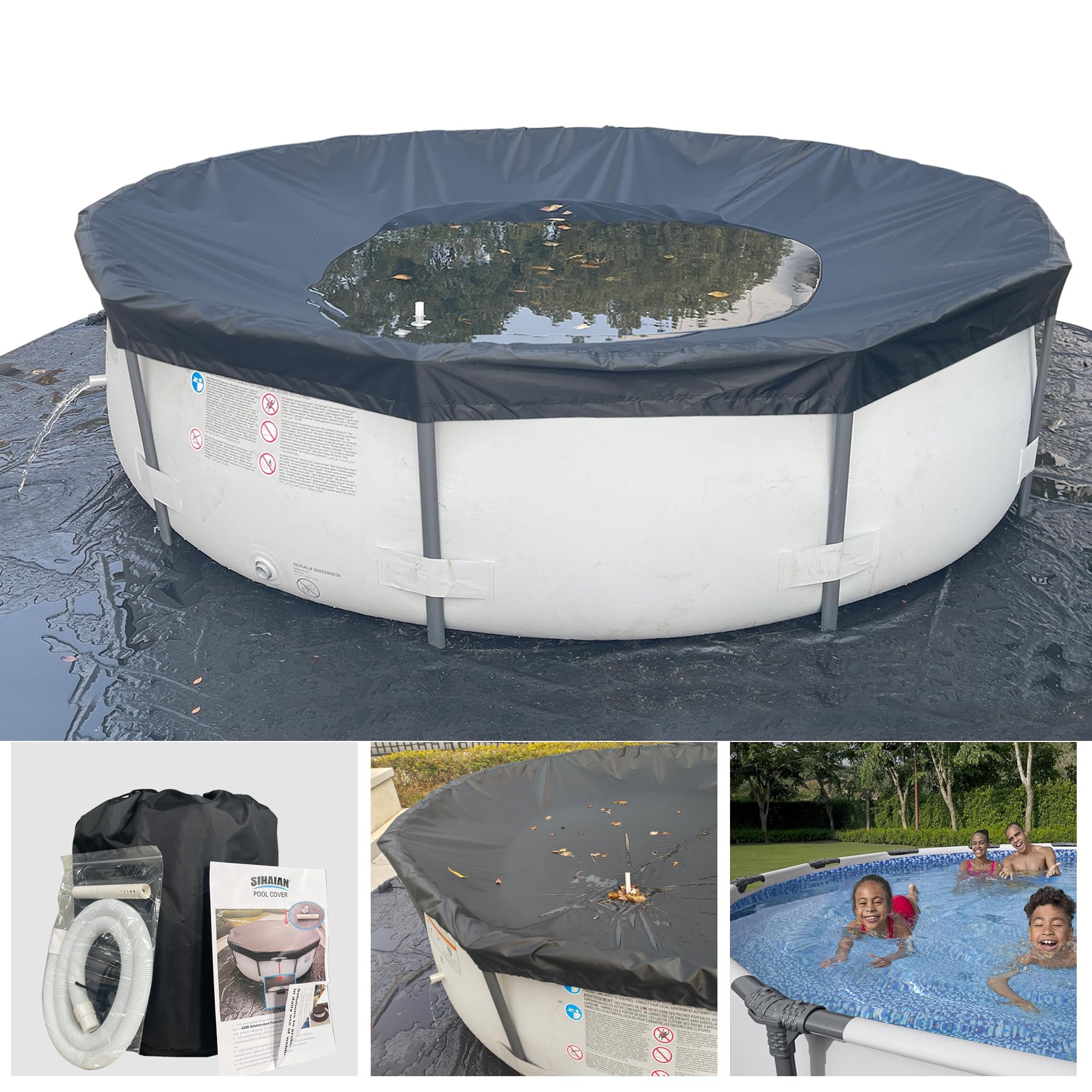 Photo 1 of SIHAIAN 16 Ft Pool Cover, with Automatic Drain Round Pool Cover, One-Piece Quick Installation and Removal Above Ground Pool Cover, Preventing Waterlogging, UV Protected Solar Swimming Pool Cover