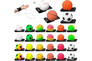24 Pcs Wrist Return Ball 1.85'' Rubber Sport Ball with Strap and String Rebound Bouncy Wristband Baller Basketball Soccer Ten