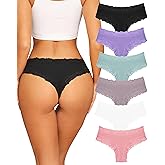 FINETOO Womens Cotton Underwear Sexy Lace Hipster Panties Soft Breathable Cotton Brazilian Bikini Ladies 6 Pack