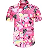 Nosirhoc 80s Shirts for Men 80s Shirt 90s Shirt Retro Casual Button-Down Shirts Hawaiian Shirt Disco Shirt Beach Shirts