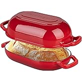 VORRINGARD Enameled Cast Iron Sourdough Bread Oven, Dutch Oven, Loaf Cast Iron Bread Pan for Homemade Bread Baking, Meatloaf Pan with Lid, 5QT, Red