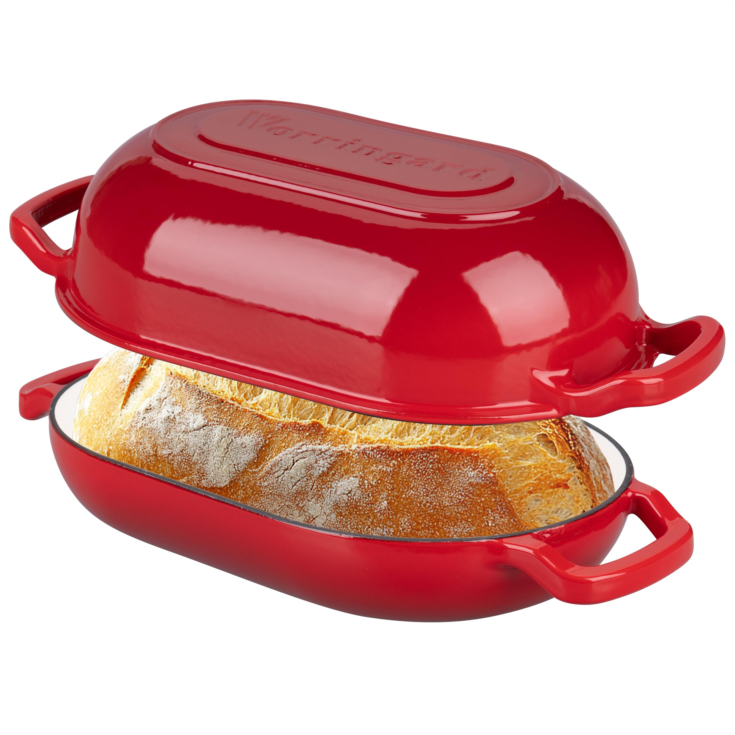 Photo 1 of VORRINGARD Enameled Cast Iron Sourdough Bread Oven, Dutch Oven, Loaf Cast Iron Bread Pan for Homemade Bread Baking, Meatloaf Pan with Lid, 5QT, Red
