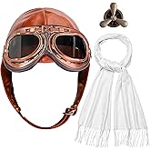 Horolam 4 PCS Aviator Costume Accessories, Aviator Hat With Goggles Pilot Cap White Scarf Brooch for Men Women