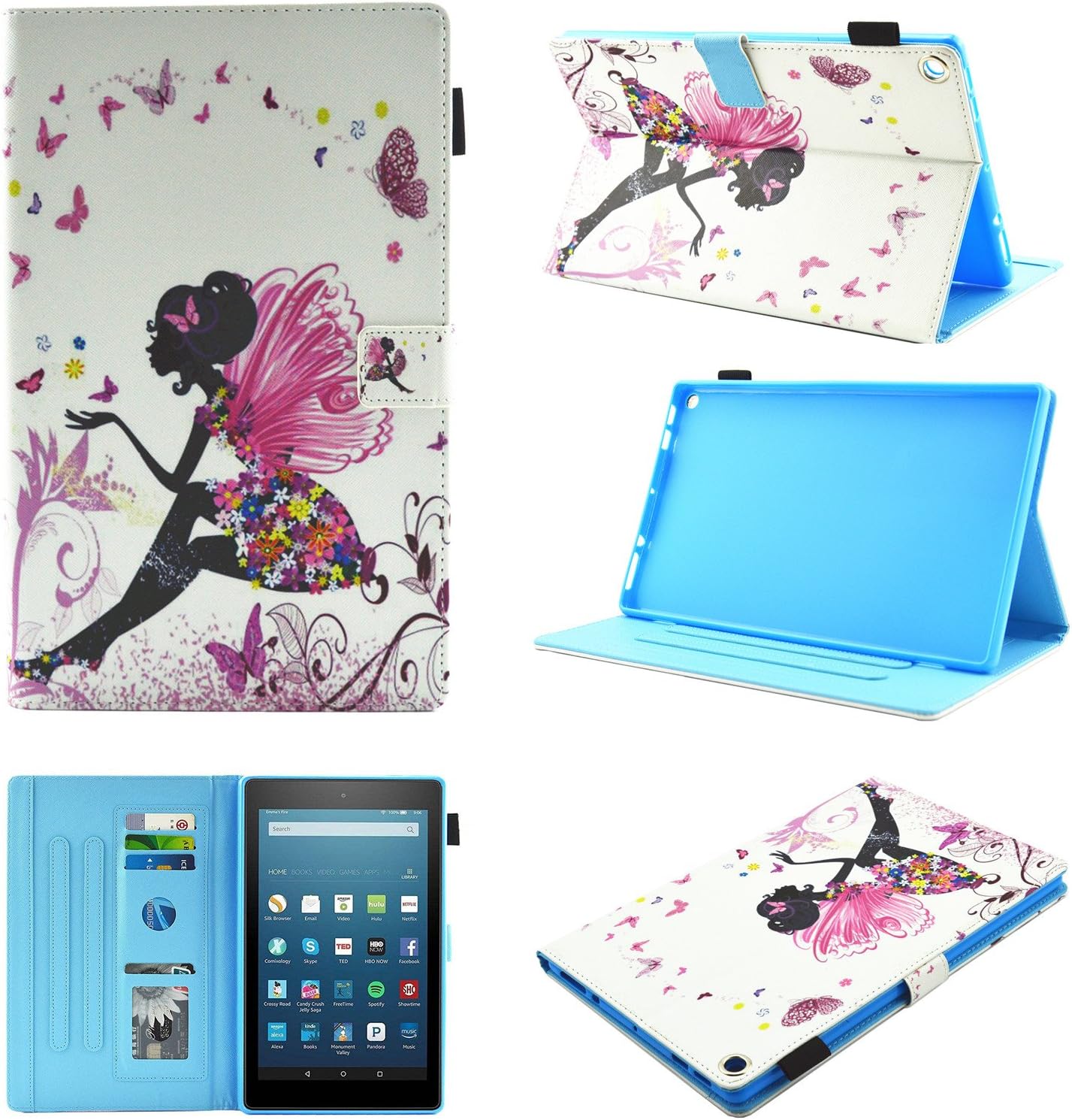 Fire HD 10 Case,Chgdss Cartoon Cute Case, Smart Cover Flip Leather Case with Stand Feature Cover,for Amazon Kindle Fire HD 10.1" Tablet(7th Gen 2017 and 9th Gen 2019 Release), Butterfly Girl