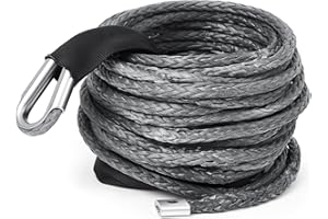 Yoojahow Gray Synthetic Winch Rope 3/8'' x 50ft 26, 500 Lbs Synthetic Winch Line Cable Rope with Protective Sleeve for Off Road Vehicle 4WD SUV Truck ATV UTV SUV