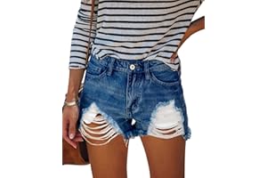 HOCAIES Women's Juniors High Waisted Jean Shorts Frayed Raw Hem Ripped Denim Shorts for Women