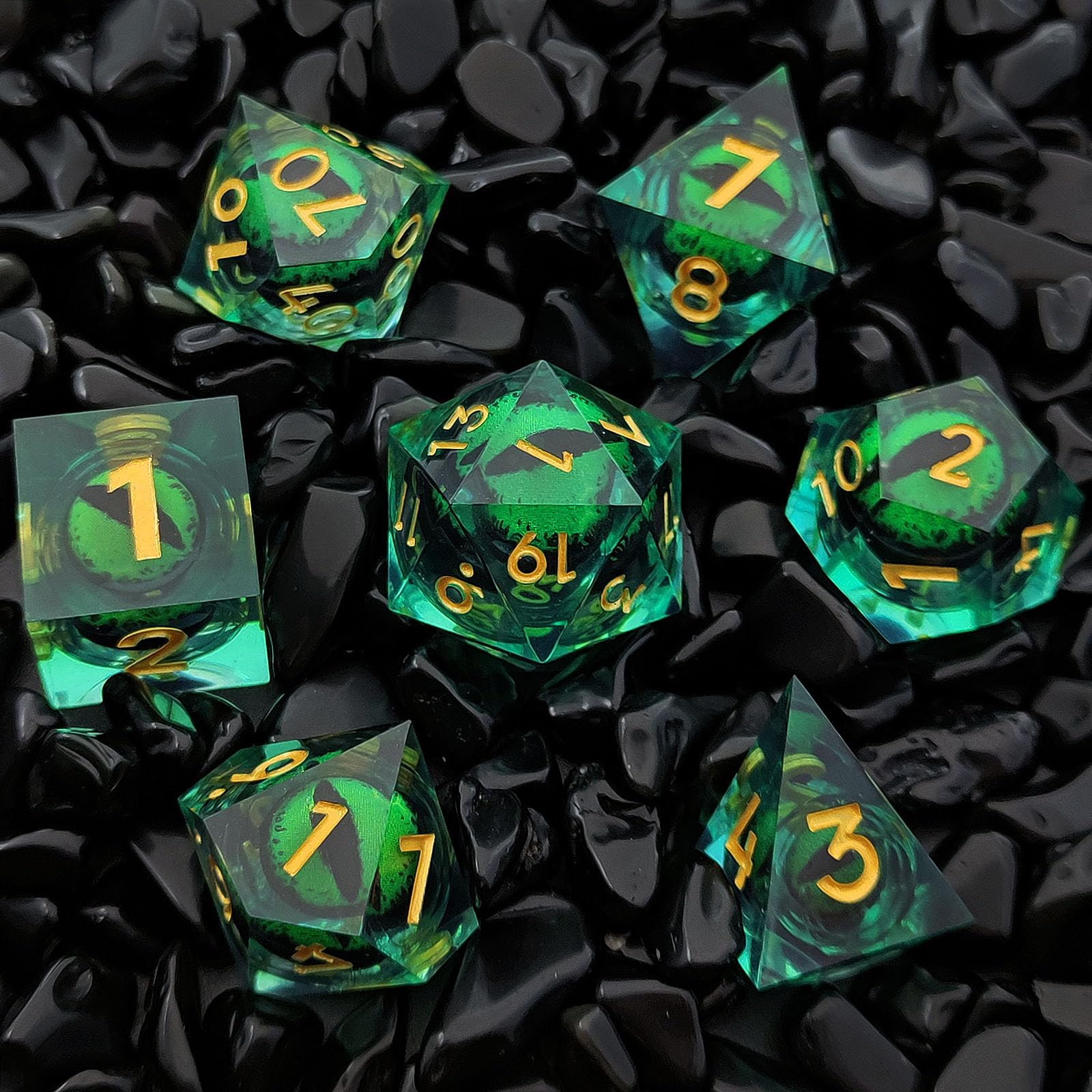 ORUZA 7 PCS Dragon Eye DND Dice Liquid Core D&D Dice Resin Sharp Edge Polyhedral D&D Dice Set for Dungeons and Dragons Role Playing Die D20 D12 D10 D8 D6 D4 D% β image 1