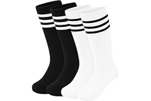 Hryrbay 2 Pairs Kids Soccer Socks Toddler Girls Knee High Socks Uniform Sock Three Stripes for Boys Girls